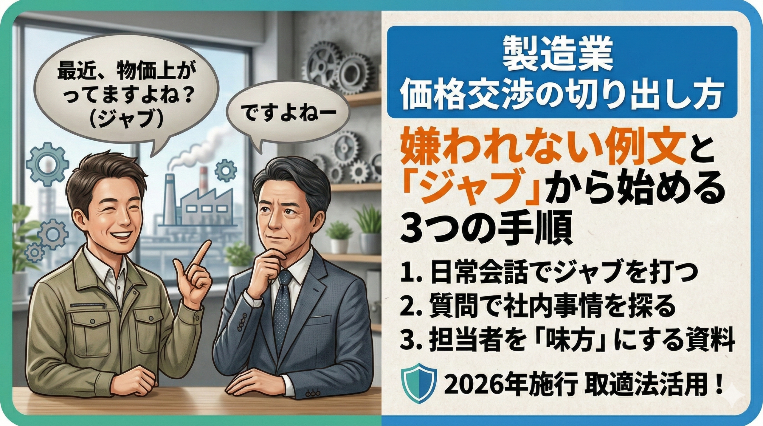 製造業の価格交渉の切り出し方｜嫌われない例文と「ジャブ」から始める3つの手順